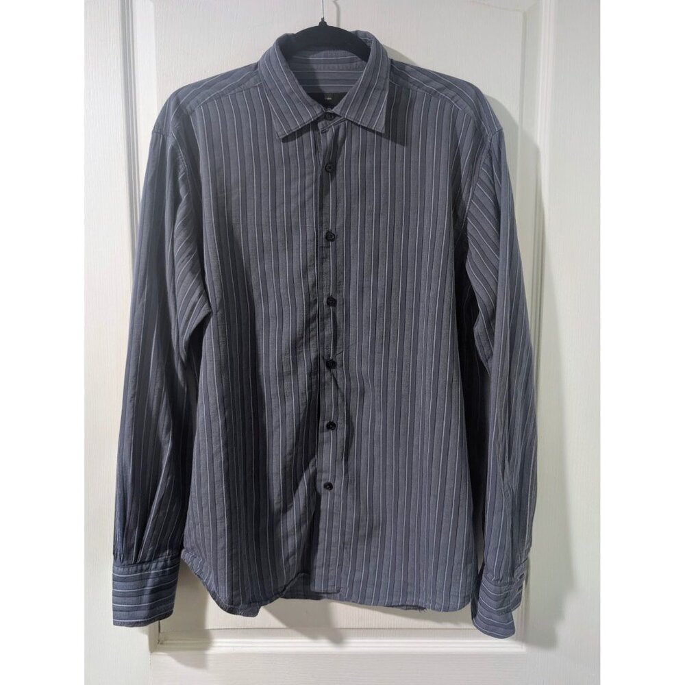 Z Zegna | Men’s Blue Striped Cotton Long Sleeve Button Down Shirt - Size IV / L